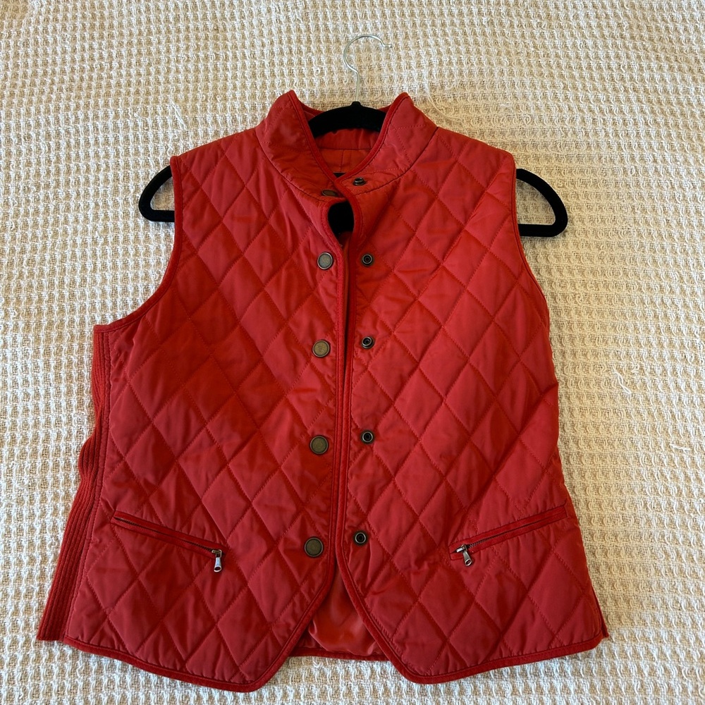 Talbots Red Quilted Vest with Diamond Pattern